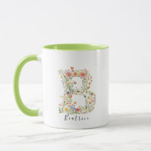 Mug Aquarelle florale Nom et lettre B Monogramme