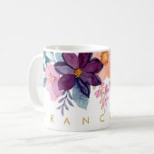 Mug Aquarelle Florale Rose Moderne Ajouter Votre Nom (Devant gauche)