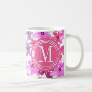 Mug Aquarelle florale violet et rose Personnalisée
