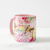 Mug Aquarelle Florales Oiseaux Amour, Espoir, Foi (Devant gauche)