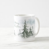Mug Aquarelle Forêt de sapins rustiques hiver (Devant droit)