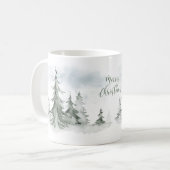 Mug Aquarelle Forêt de sapins rustiques hiver (Devant gauche)