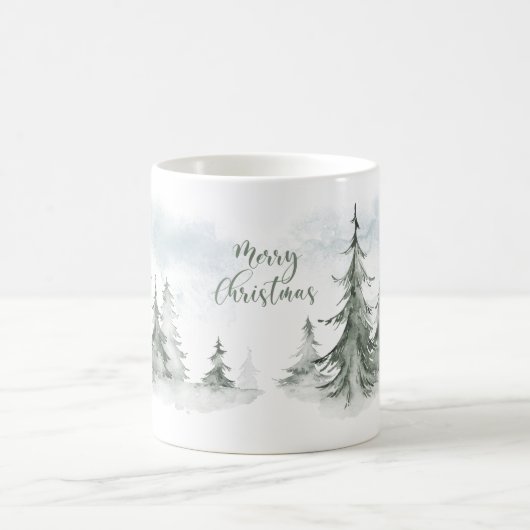 Mug Aquarelle Forêt de sapins rustiques hiver (Centre)