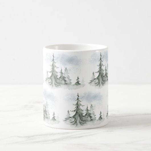 Mug Aquarelle Forêt de sapins rustiques hiver (Centre)