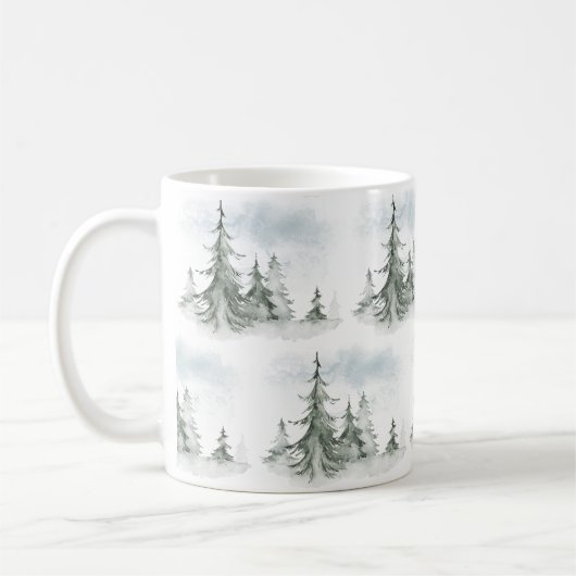 Mug Aquarelle Forêt de sapins rustiques hiver (Gauche)