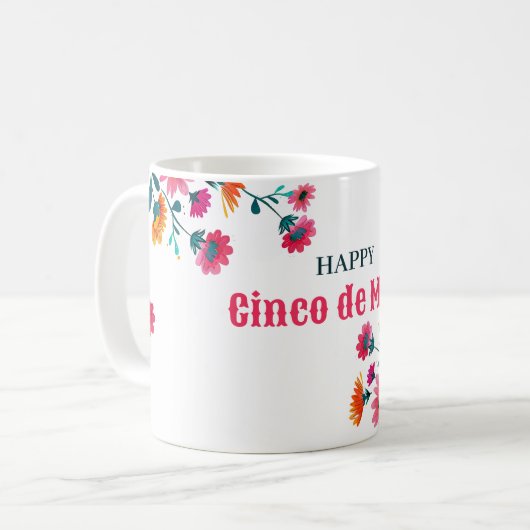 Mug Aquarelle Fuchsia Floral Elegant Cinco de Mayo (Devant gauche)