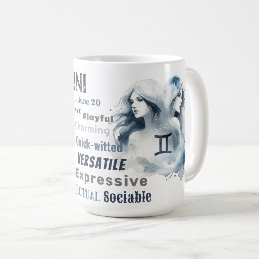 Mug Aquarelle Gemini Zodiac Signes Traits Anniversaire (Devant droit)