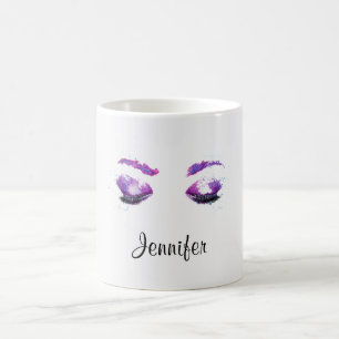 Mug Aquarelle glamour aux yeux et aux bouillons pourpr