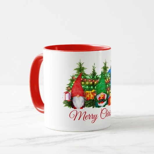 Mug Aquarelle Gnomes Joyeux feux de Noël Rouge (Devant gauche)