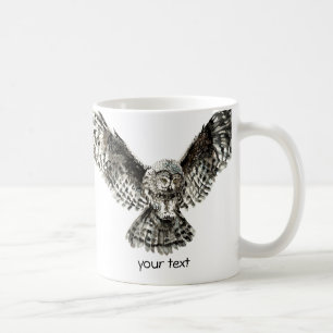 Mug Aquarelle Grande Chouette gris, Oiseau naturel
