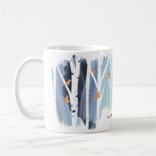 Mug Aquarelle Gris Laver Birch Arbres et Doves d'or