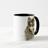 Mug Aquarelle Gris Loup Faune Animal Nature Art (Devant droit)