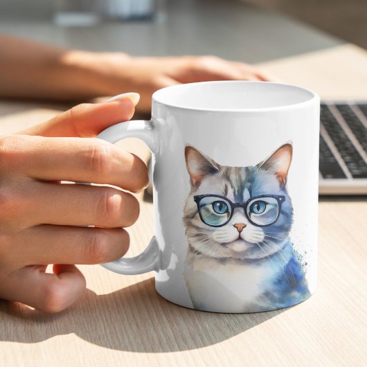 Mug Aquarelle Gris Tabby Chat Personnalisé