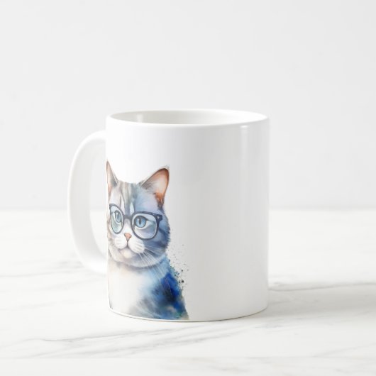 Mug Aquarelle Gris Tabby Chat Personnalisé (Devant gauche)