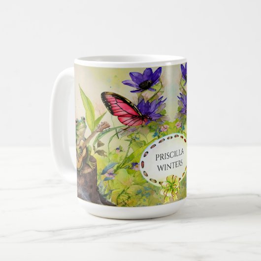 Mug Aquarelle Guitare Papillon de grenouille (Devant gauche)