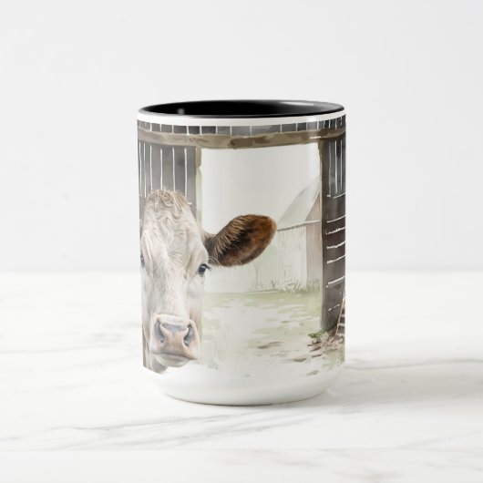 Mug Aquarelle Hereford Vache dans la grange (Centre)