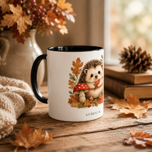 Mug aquarelle hérisson de la forêt automnale migno