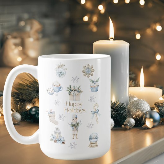 Mug Aquarelle Hiver Bleu Joyeux Vacances