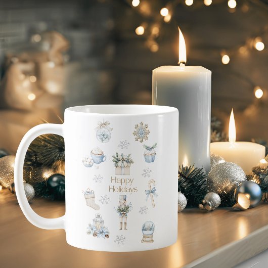 Mug Aquarelle Hiver Bleu Joyeux Vacances