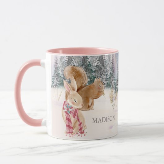 Mug Aquarelle Hiver Écureuil Nom des forêts (Gauche)