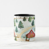 Mug Aquarelle Hiver Paysage rustique avec Fir Trees (Centre)