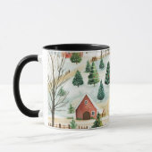 Mug Aquarelle Hiver Paysage rustique avec Fir Trees (Gauche)