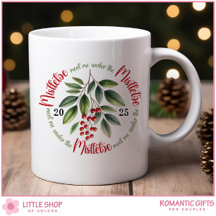 Mug Aquarelle Holly Berries Mistletoe Noël