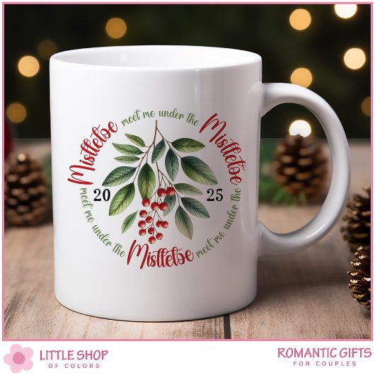 Mug Aquarelle Holly Berries Mistletoe Noël