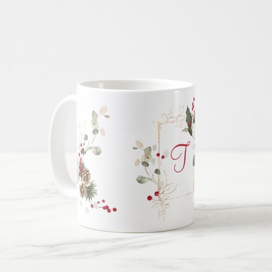 Mug Aquarelle Holly Berry Gold Parties scintillant Cad (Devant gauche)