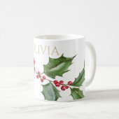 Mug Aquarelle Holly et Berries rouges (Devant droit)