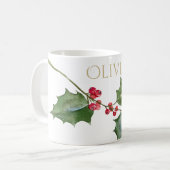 Mug Aquarelle Holly et Berries rouges (Devant gauche)