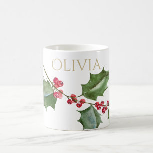 Mug Aquarelle Holly et Berries rouges