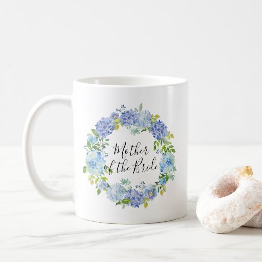 Mug Aquarelle Hydrangeas Wreath Mère de la mariée (Avec donut)