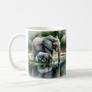 Mug Aquarelle Illustration de maman et bébé éléphant