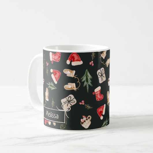Mug Aquarelle illustration de Noël motif vert (Devant gauche)