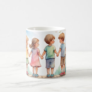 Mug Aquarelle Illustration Enfants Amitié douce