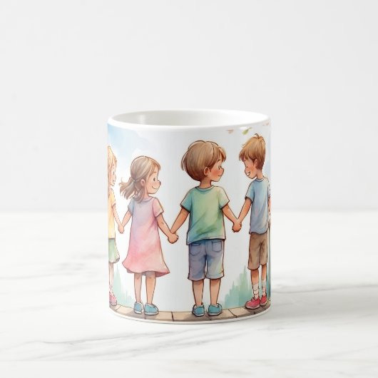 Mug Aquarelle Illustration Enfants Amitié douce (Centre)