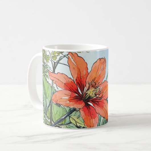 Mug Aquarelle illustrée Botanique Orange Floral (Devant gauche)