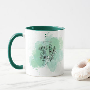 Mug Aquarelle initiale J Monogramme Botanique vert