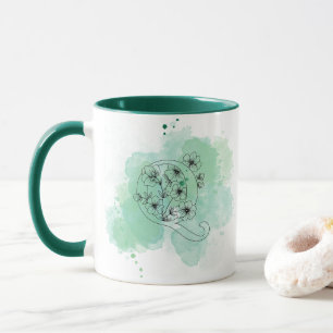 Mug Aquarelle initiale Q Monogramme Vert Botanique