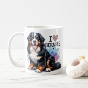 Mug Aquarelle J'aime mon chien bernois de montagne