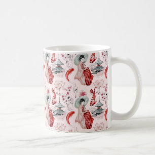 Mug Aquarelle Japonaise Pagode Lotus Koi Poisson