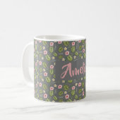 Mug Aquarelle jardin gris rose motif (Devant gauche)