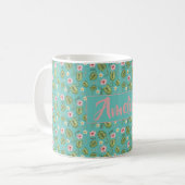 Mug Aquarelle jardin rose clair motif turquoise (Devant gauche)