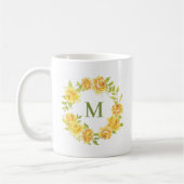 Mug Aquarelle Jaune Fleurs d'été Monogramme de couronn (Gauche)