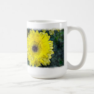 Mug Aquarelle jaune marguerite sur blanc