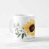 Mug Aquarelle jaune tournesols et monogramme Fleur sau (Devant gauche)