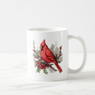 Mug Aquarelle Joyeux Noël Cardinal rouge & Berries