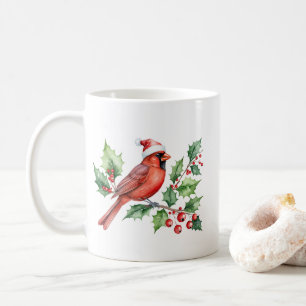 Mug Aquarelle Joyeux Noël Cardinal rouge & Berries