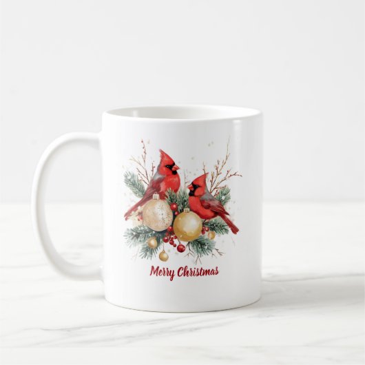 Mug Aquarelle Joyeux Noël Cardinal rouge & Berries (Gauche)